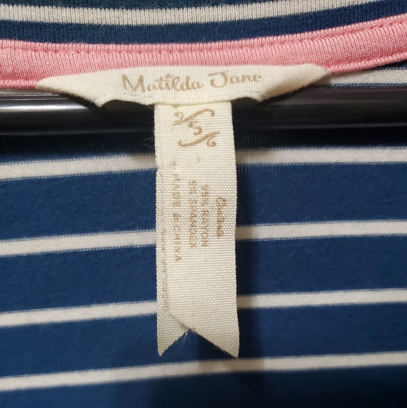 Matilda Jane Set Sail Maxi Dress Size S Blue Stripe Short Sleeve Pockets - Picture 3 of 5